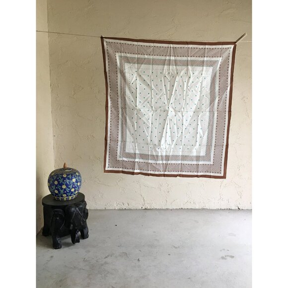 Vintage Japanese Scarf 30.5" Square Brown White Polka Dot Rayon Embossed - Picture 2 of 5